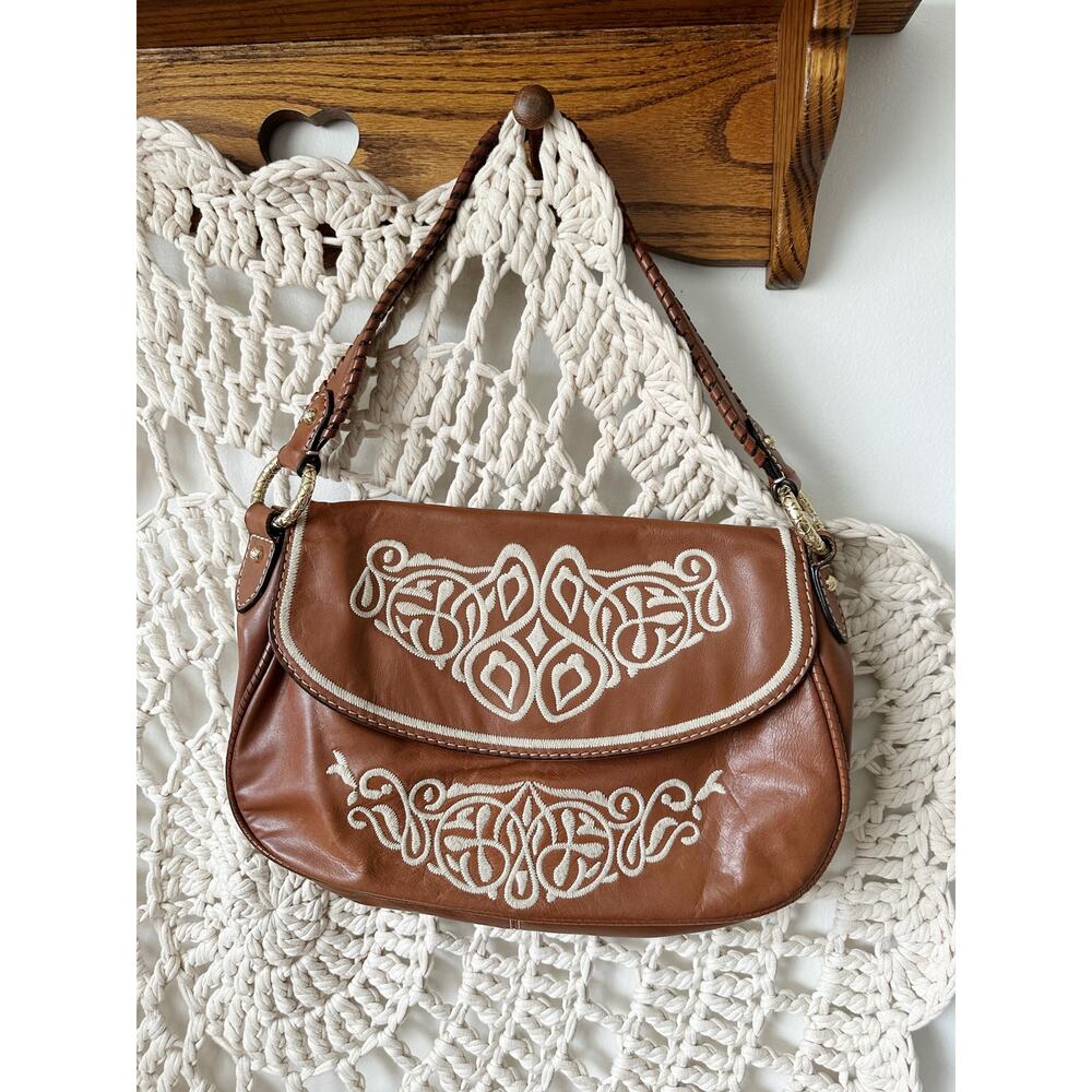 Antonio Melani Leather Embroidered Brown Shoulder Bag